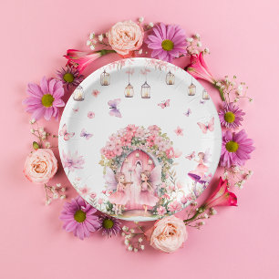 Enchanted Forest Fairy Pink Birthday Party Paper Plate