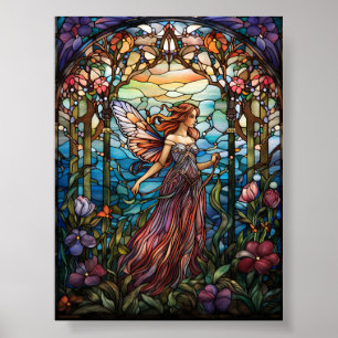 Enchanted Forest Fairy Stained Glass Window Art  Poster