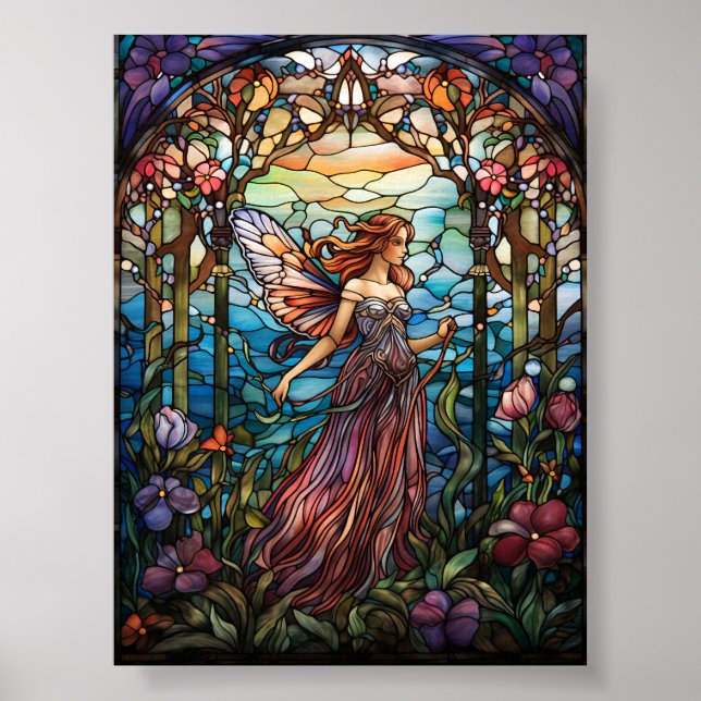 Enchanted Forest Fairy Stained Glass Window Art  Poster (Front)