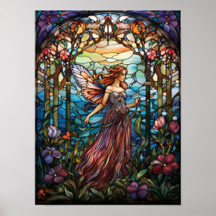 Enchanted Forest Fairy Stained Glass Window Art Poster