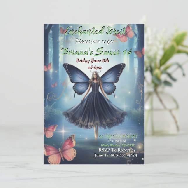 Enchanted Forest Fairy Sweet 16 Invitation (Standing Front)