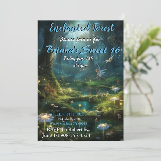 Enchanted Forest Fairy Sweet 16 Invitations (Standing Front)