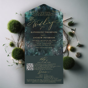 Enchanted Forest Fairy Woodland Emerald Elegant All In One Invitation
