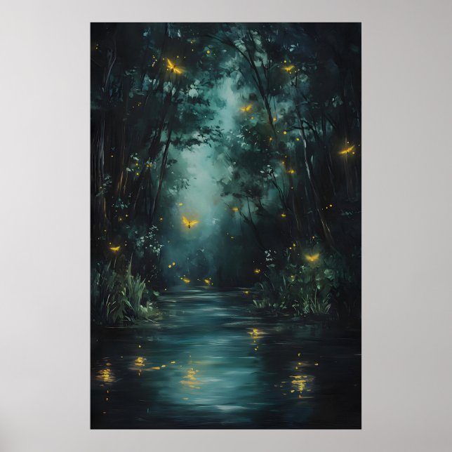 Enchanted Forest Fireflies Art Printable Magical Poster (Front)