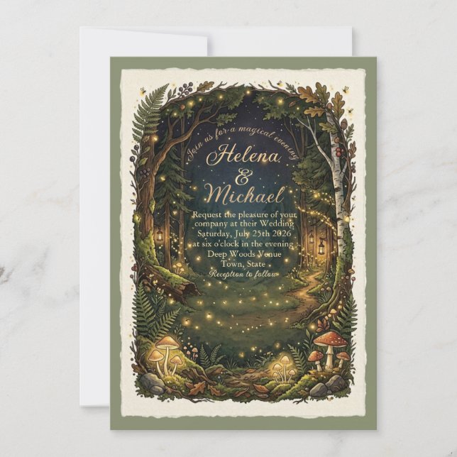 Enchanted Forest Firefly Wedding Invitation (Front)