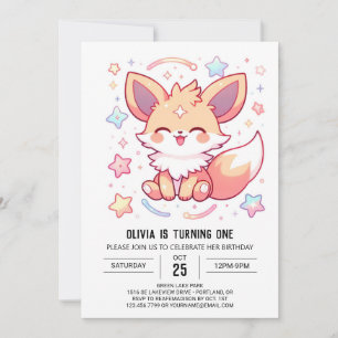Enchanted Forest Fox 1st Birthday Invitation