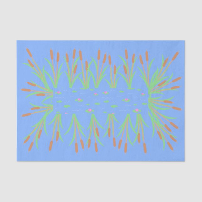 Enchanted Forest Frog Pond Cattails and Lily Pads Tissue Paper (Front)