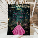 Enchanted Forest Fuchsia Pink Dress XV Quinceañera Invitation<br><div class="desc">Personalise this enchanting Quinceañera / Sweet 16 birthday invitation easily and quickly. Simply click the Edit Using Design Tools button to further edit the text, change font styles and font colours. Featuring a girl dressed in a fuchsia pink dress and an enchanted forest background. The butterflies, quince girl and crown...</div>