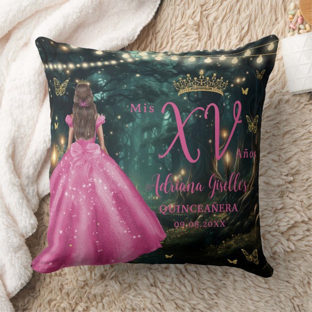 Enchanted Forest Fuchsia Pink Quinceañera Picture Cushion (Blanket)