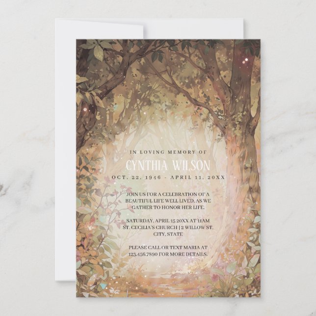 Enchanted Forest Funeral Celebration of Life Photo Invitation (Front)