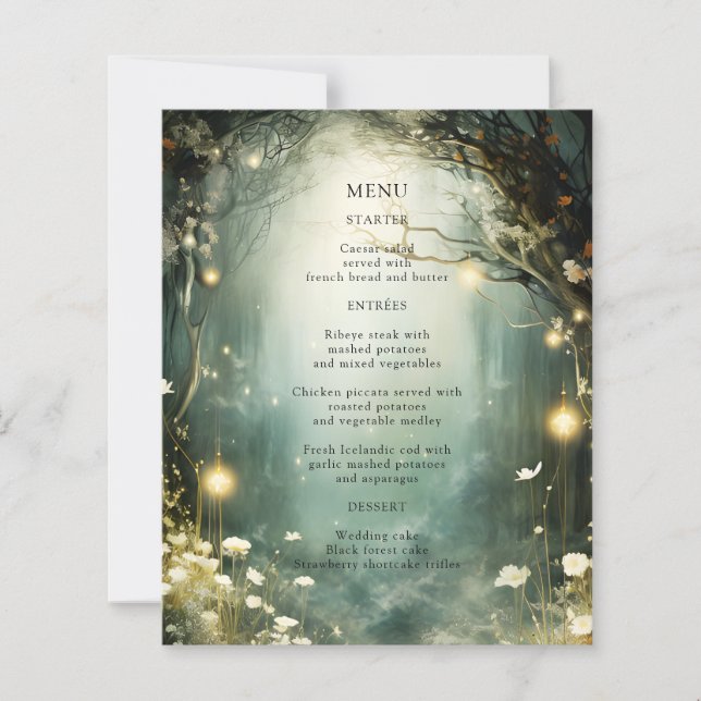 Enchanted Forest Garden Path Green Wedding Menu (Front)