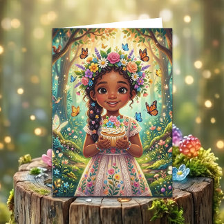 Enchanted Forest Girl's Birthday + Colouring Page Card