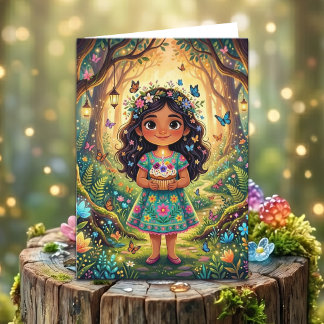 Enchanted Forest Girl's Birthday + Colouring Page Card