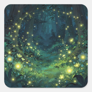 Enchanted Forest Glow Magical Night Square Sticker