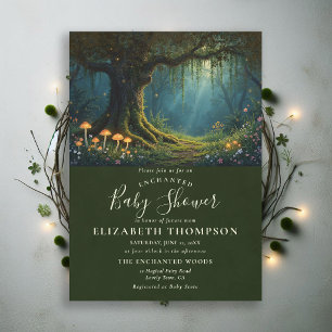 Enchanted Forest Glowing Mushroom Moss Baby Shower Invitation