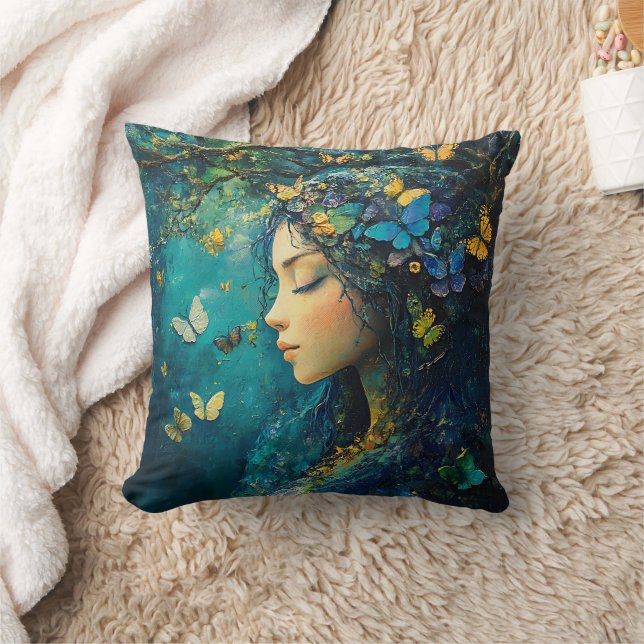 Enchanted Forest Goddess with Butterflies (1) Cushion (Blanket)