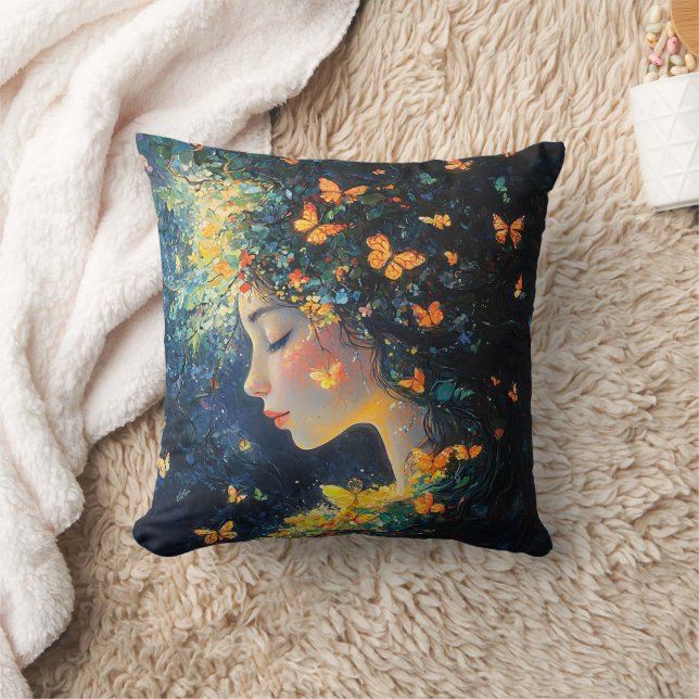 Enchanted Forest Goddess with Butterflies (5) Cushion (Blanket)