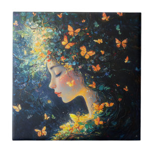Enchanted Forest Goddess with Butterflies (5) Tile
