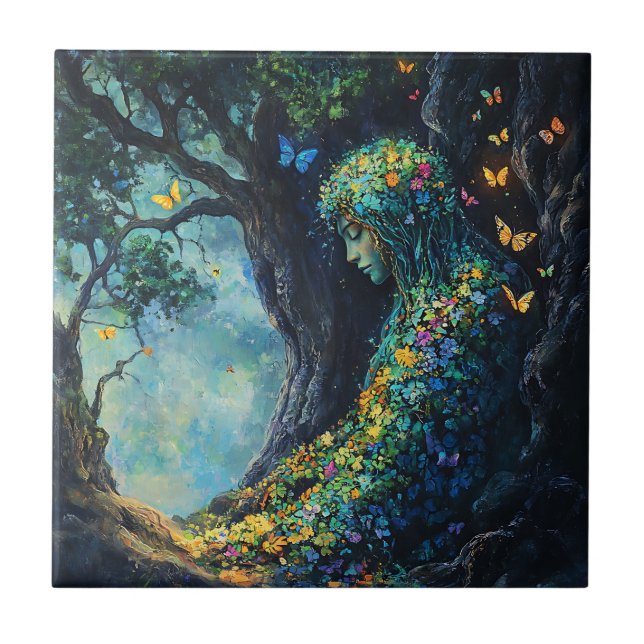 Enchanted Forest Goddess with Butterflies (6) Tile (Front)