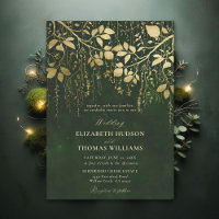 Enchanted Forest Gold Foliage Hunter Green Wedding