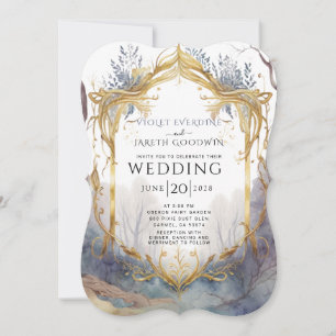 Enchanted Forest Gold Frame Wedding Invitation