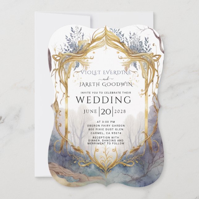 Enchanted Forest Gold Frame Wedding  Invitation (Front)