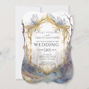 Enchanted Forest Gold Frame Wedding Invitation