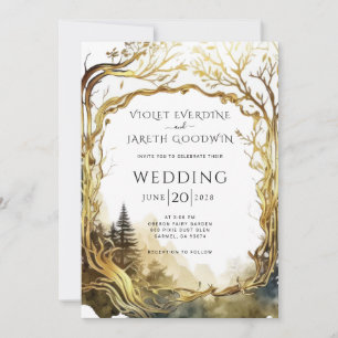 Enchanted Forest Gold Portal Wedding Invitation