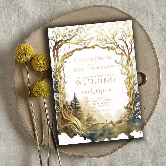 Enchanted Forest Gold Portal Wedding Invitation (Creator Uploaded)