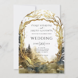 Enchanted Forest Gold Portal Wedding Invitation