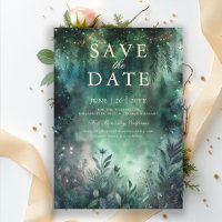 Enchanted Forest Green Mauve Wedding Save the Date