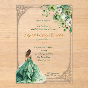 Enchanted Forest Green Sage Quinceañera Acrylic Invitations