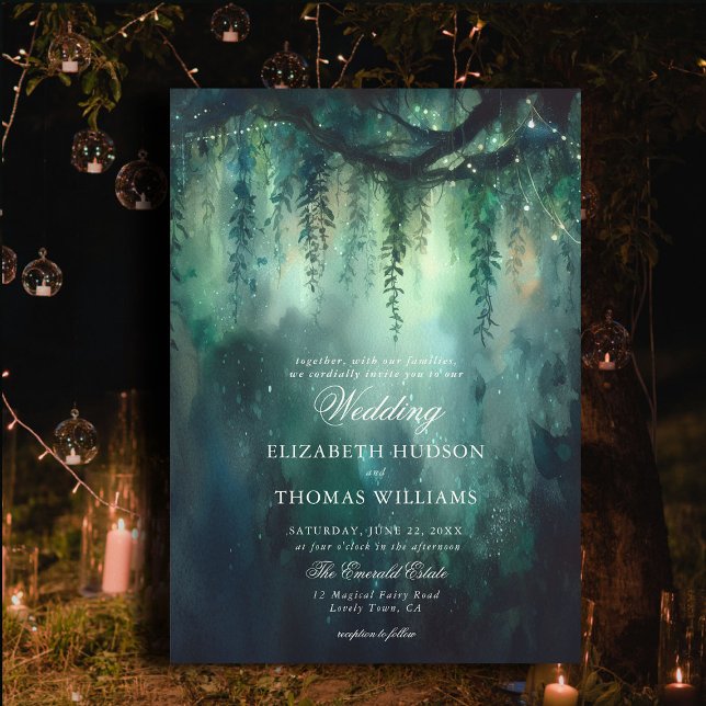 Enchanted Forest Hanging Greenery Fairy Wedding Invitation (enchanted forest wedding invitation elegant magical fairy greenery garden foliage overhanging vines)