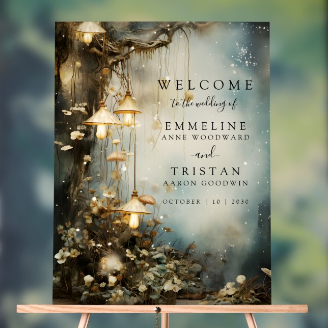 Enchanted Forest Hanging Lanterns Wedding Acrylic Sign (Neutral)