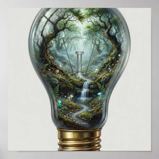 Enchanted Forest Inside a Light Bulb – Magical Nat Poster (Front)