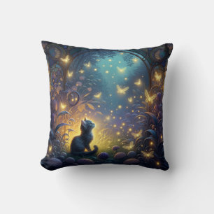 Enchanted Forest Kitten Fantasy Illustration Cushion