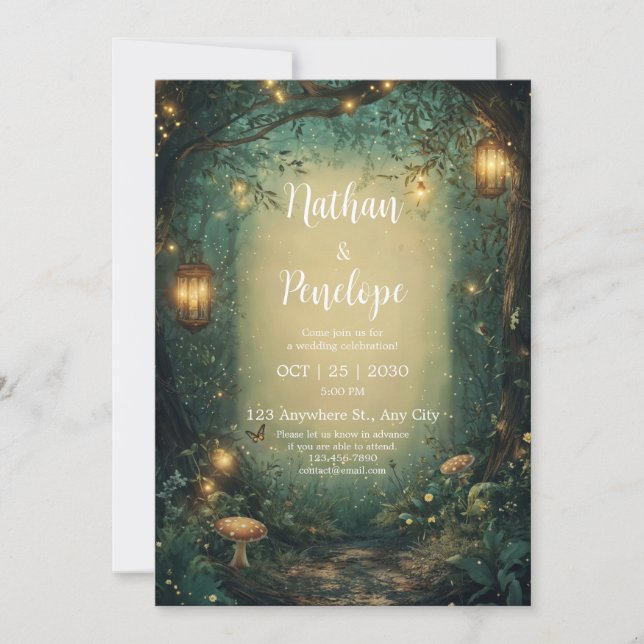 Enchanted Forest Lantern Wedding Invitation (Front)