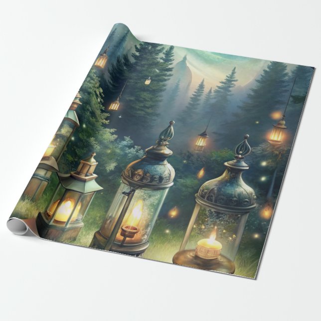 Enchanted Forest Lanterns Under Moonlight Wrapping Paper (Unrolled)