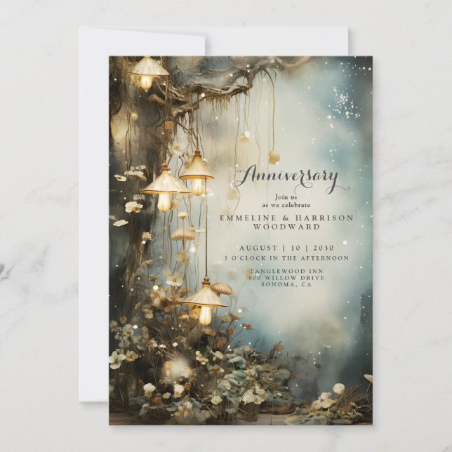 Enchanted Forest Lanterns Wedding Anniversary Invitation (Front)