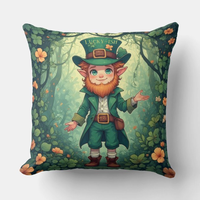 Enchanted Forest Leprechaun Luckyish Nursery Decor Cushion (Front)