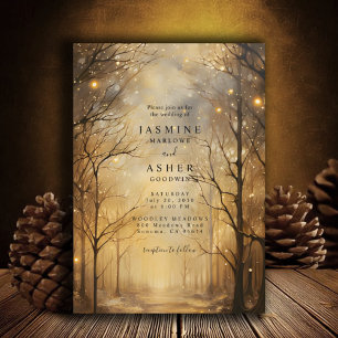 Enchanted Forest Lights Gold Wedding Invitation