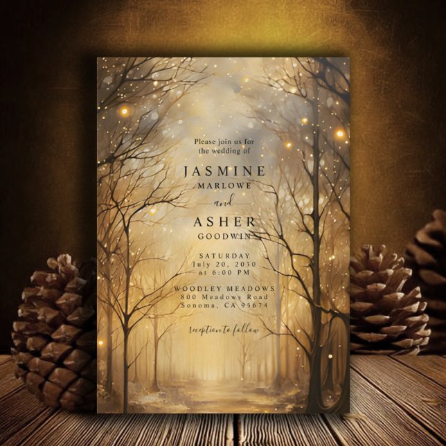 Enchanted Forest Lights Gold Wedding Invitation (Creator Uploaded)
