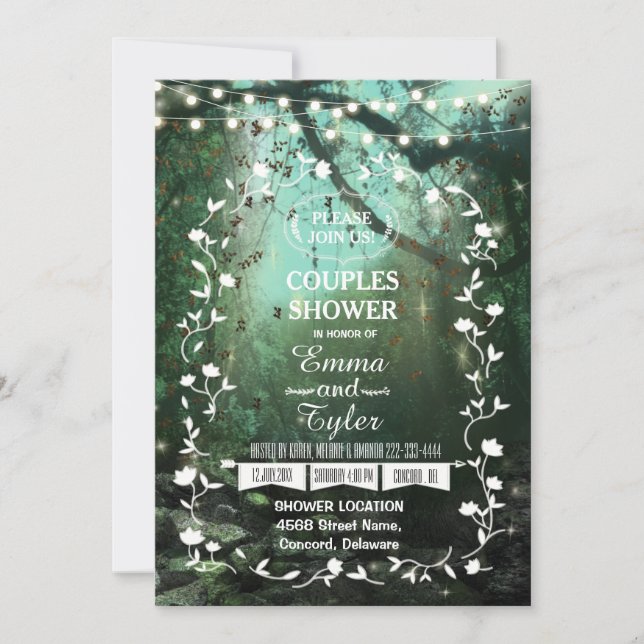 Enchanted Forest Lights Rustic Couples Shower Invitation (Front)