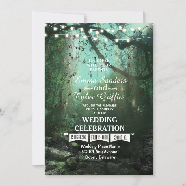 Enchanted Forest Lights Rustic Wedding Invitation (Front)