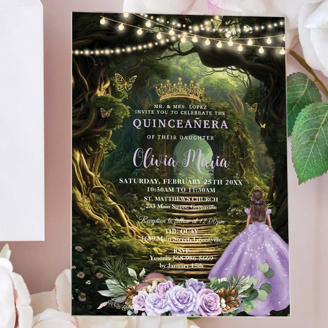 Enchanted Forest Lilac Floral Quinceañera Sweet 16 Acrylic Invitations (Creator Uploaded)