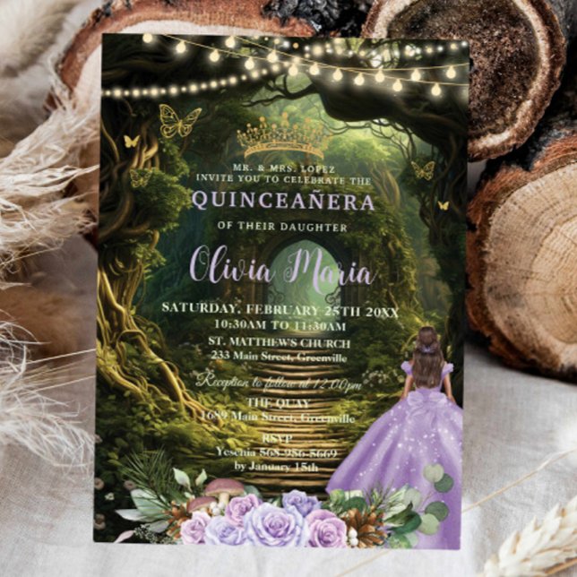 Enchanted Forest Lilac Floral Quinceañera Sweet 16 Invitation (Creator Uploaded)