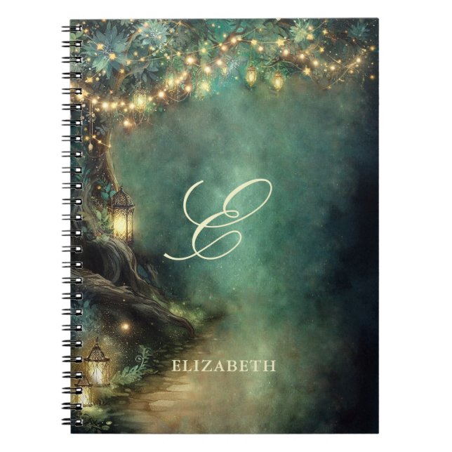 Enchanted Forest Magic Lanterns Fair Baby Monogram Notebook (Front)