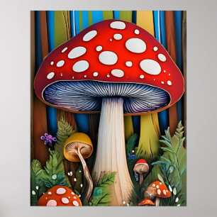 Enchanted Forest Magic Mushroom colour Poster