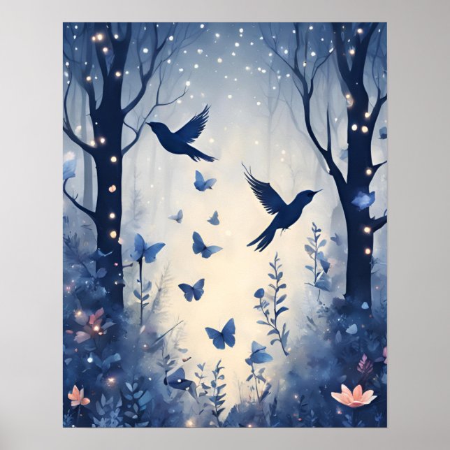 Enchanted Forest Magic SOFT BLUE Flower Poster (Front)