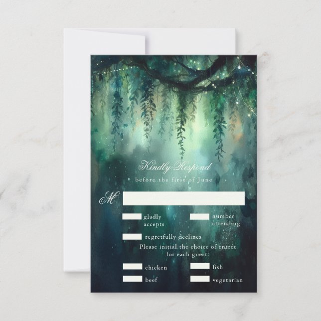 Enchanted Forest Magical Fairy Lights Wedding RSVP Invitation (Front)